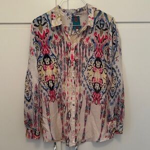 LIKE NEW Johnny Was 100% Silk Colorful Patterned Button-Up Blouse